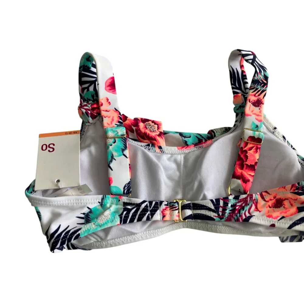 SO Juniors XS (0-1) Girls Malibu Tropical Flounce Swim Bikini top XS
